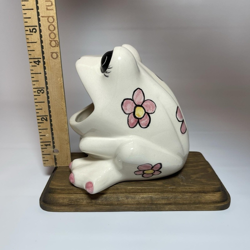 Vintage Studio Pottery Frog 1975 Pretty Eyes Pink Flowers Ceramic Sponge Holder - Picture 16 of 16